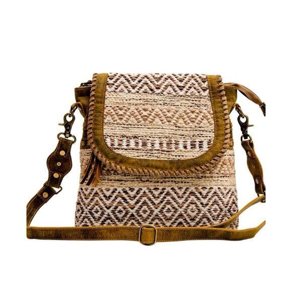 Myra Bag Rater Handcrafted Leather Hide & Canvas With Conchos Bags NWT Purse New - Picture 1 of 8